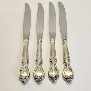 Lyon Queen's Fancy Stainless Steel‎ Flatware Silverware Dinner Knife Lot Of 4